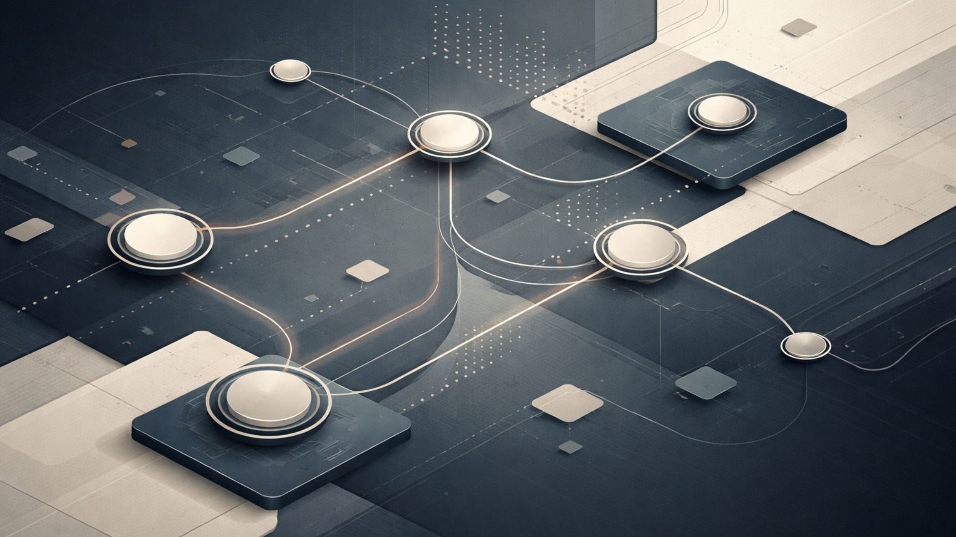 Interconnected decision nodes representing AI oversight and governance frameworks